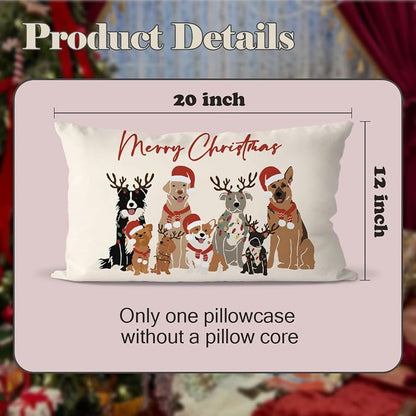 Merry Christmas Dog Throw Pillow Cover 12x20 – Variation: Dogs | Home Decor