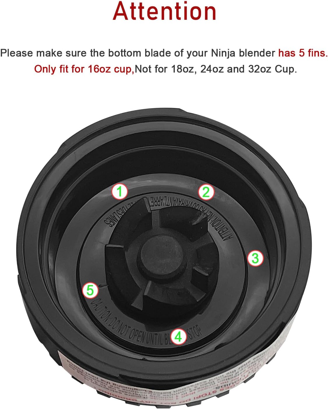 Ninja 5 Fins Blender Blade Replacement - Compatible with Ninja QB3001SS & 16oz Cup | 3.35-Inch Fins