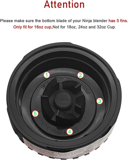 Ninja 5 Fins Blender Blade Replacement - Compatible with Ninja QB3001SS & 16oz Cup | 3.35-Inch Fins