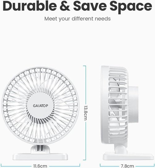 Gaiatop USB Desk Fan - Powerful Portable Mini Fan with 3 Speeds | Quiet Cooling for Home & Travel - White