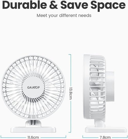 Gaiatop USB Desk Fan - Powerful Portable Mini Fan with 3 Speeds | Quiet Cooling for Home & Travel - White