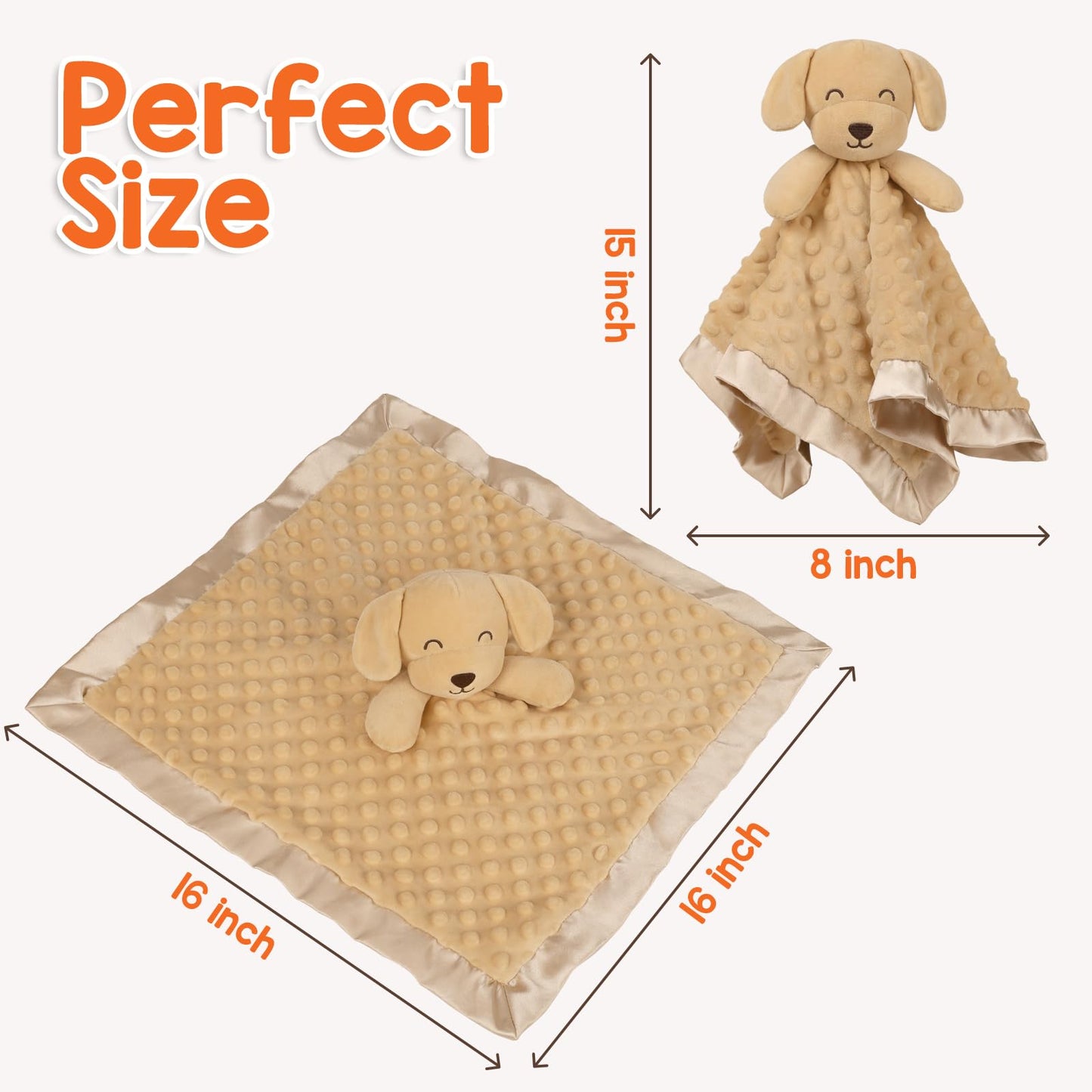 MOVEPAI Baby Dog Security Blanket, Soft Puppy Lovey Toy Blanket for Boys and Girls, Snuggle Toy Lovie Newborn Gift, Unisex Stuffed Animals Brown 16 Inch
