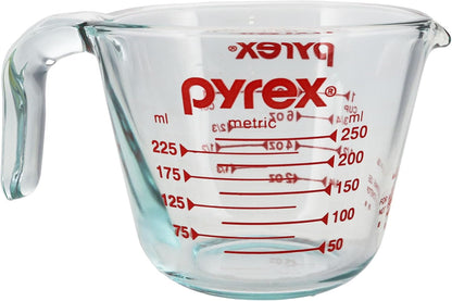 Pyrex Prepware 1 Cup Measuring Cup - Clear Design with Red Measurements for Accurate Cooking