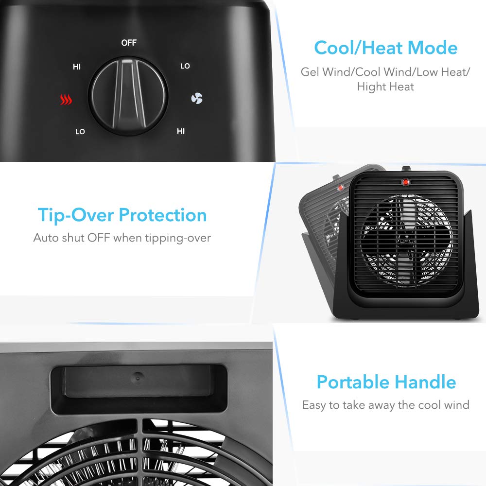 TRUSTECH 2 in 1 Fan and Heater Fan Combo, Portable Cooling Desk Fan, 45° Tilt Air Circulator Fan, 2 Wind Speeds, Tip-Over and Overheat Protection, Space Heater for Indoor Use Home Office, Black