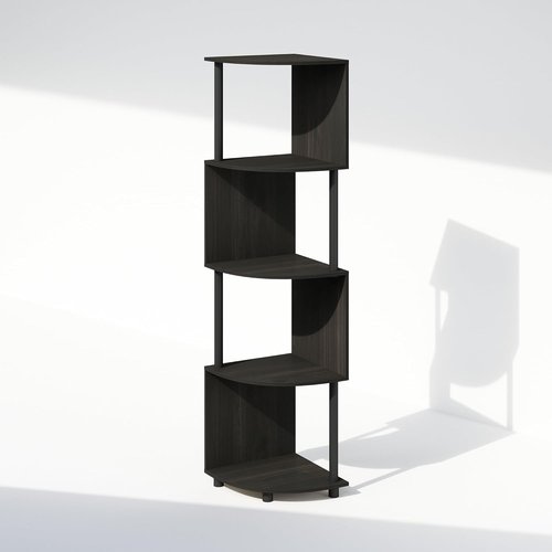 Furinno 4-Tier Bookshelf - Zigzag Corner Design | Espresso/Black | Perfect for Living Room, Bedroom, Home Office