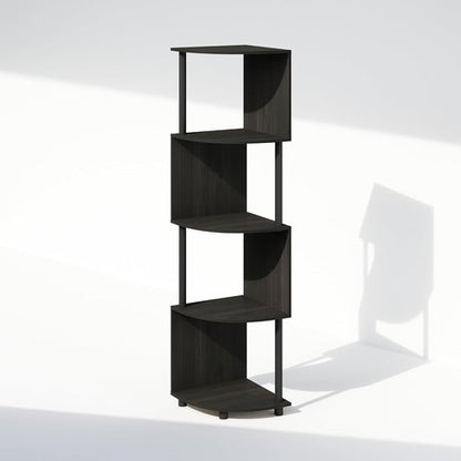 Furinno 4-Tier Bookshelf - Zigzag Corner Design | Espresso/Black | Perfect for Living Room, Bedroom, Home Office