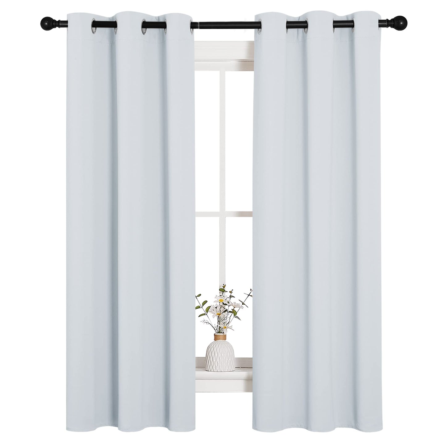 NICETOWN Room Darkening Draperies Curtains Panels, Window Treatment Thermal Insulated Grommet Room Darkening Curtains/Drapes for Bedroom (Greyish White, 2 Panels, 34 by 63)