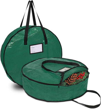 ProPik Christmas Wreath Storage Bag - 30" Tear-Resistant Holiday Container with Heavy-Duty Handles | 2-Pack (Green)