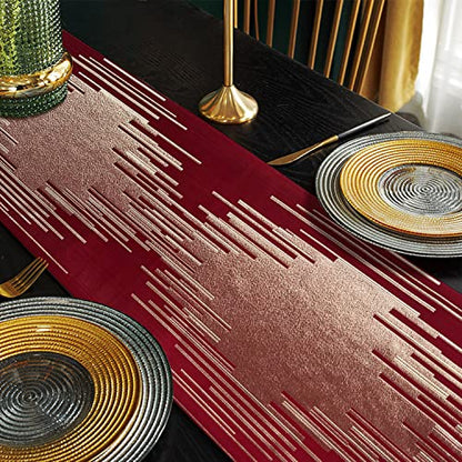 Red Gold Modern Abstract Geometric Table Runner 13 x 72 Inches with Tassels