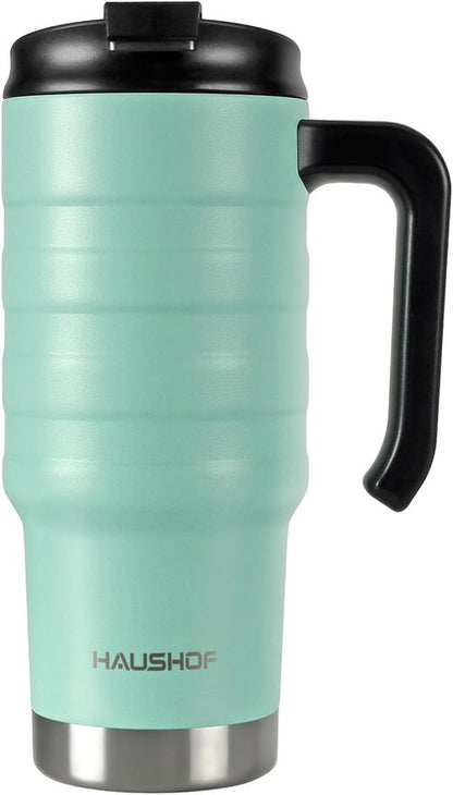 HAUSHOF 24 oz Travel Mug - Stainless Steel Double Wall Insulated Tumbler with Handle & Spill-Proof Lid