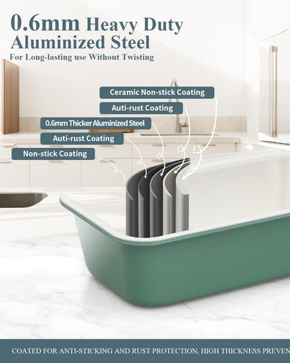 Skiennix Ceramic Nonstick Baking Pans Set - 30 PCS Stackable Bakeware, 550°F Oven Safe, Dishwasher Safe, Green