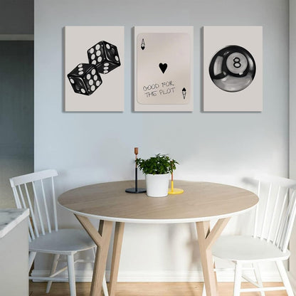 Poker Dice Canvas Wall Art by Funky Retro - Trendy 3-Piece Set for Game Room Decor | 12x16in