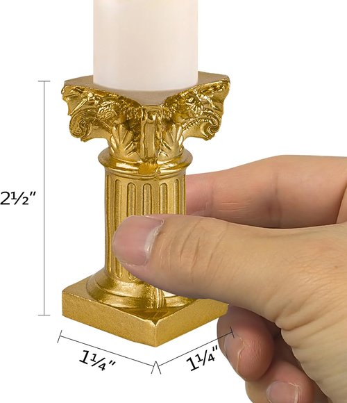 **Regine Switzerland Gold Candle Holders - Mini Roman Pillar Statues Set of 2 for Elegant Table Centerpieces**