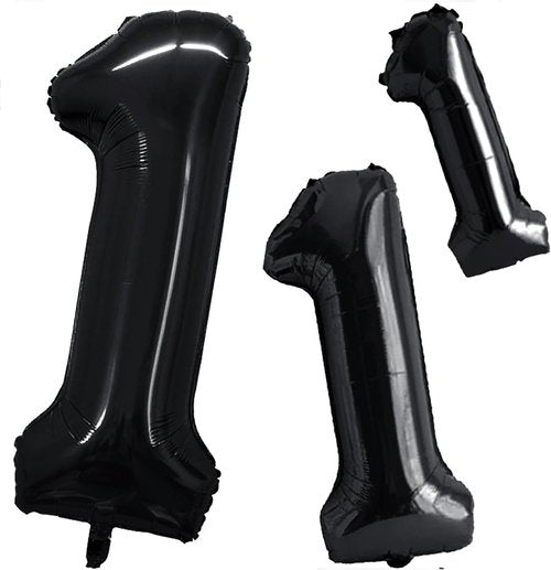 GOER Black Foil Number Balloons - Huge 1st Birthday & Anniversary Party Decorations | 3 Pcs (42", 32", 16")