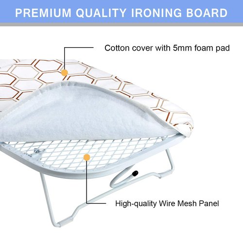 SheeChung Small Tabletop Ironing Board 30" Lx12”W Heavy Duty Ironing Board with Mesh Metal Base 100% Cotton Cover,Hook for Hanging,Portable Folding Mini Iron Board for Sewing Craft Room Dorm,Brown