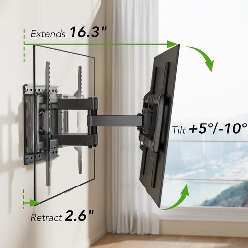 Full Motion TV Wall Mount Bracket - Fits 32-85 Inch TVs | Dual Articulating Arms, Tilt & Swivel, Max VESA 600x400mm