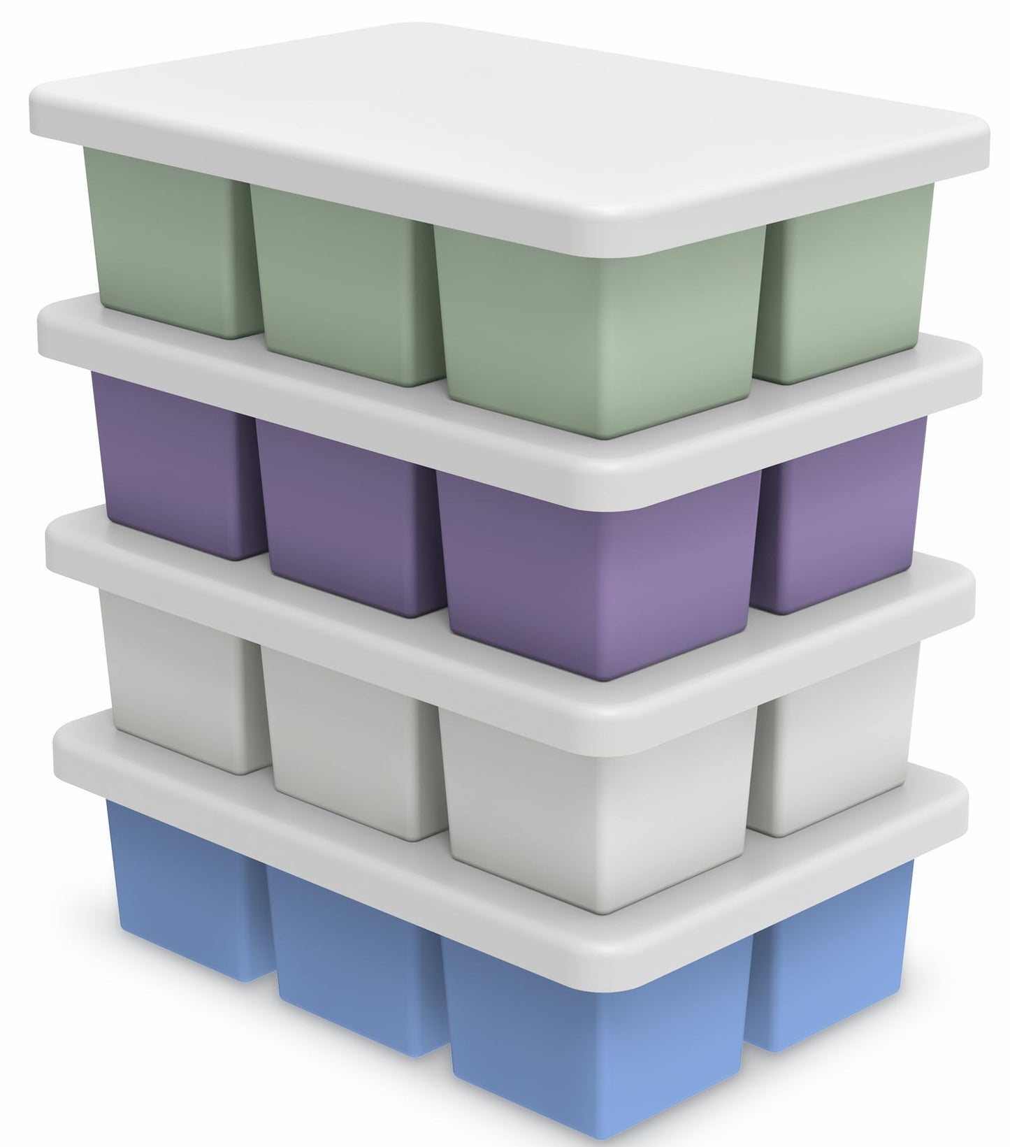 mossime Silicone Ice Cube Tray: 4pack Square Whiskey Large Ice Cube Molds - Old Fashioned Ice Cube Trays with Lid - 2inch Easy Release Big Freezer Mold for Cocktail Baby Food Soup & Juice