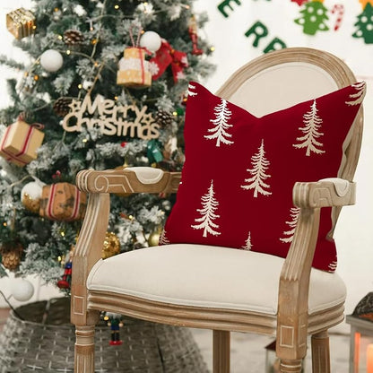Christmas Pillow Covers 20x20, Red, Pack of 2 - 100% Polyester, Front Pattern