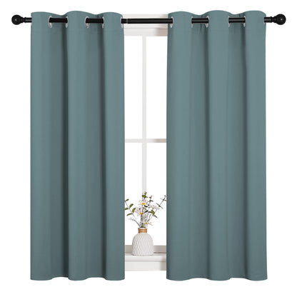 NICETOWN Modern Blackout Curtains Noise Reducing, Thermal Insulated and Privacy Room Darkening Drape Panels for Boy's Guest Room Door Small Short Window (Greyish Blue, 2 Panels, W34 x L45 -Inch)