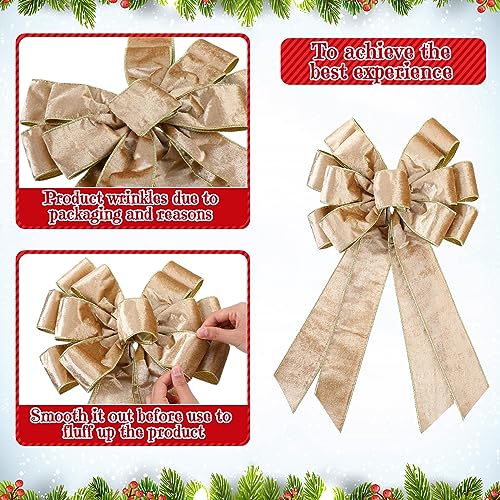 Velvet Christmas Wreath Bow Set - Champagne Gold, 12 Pack