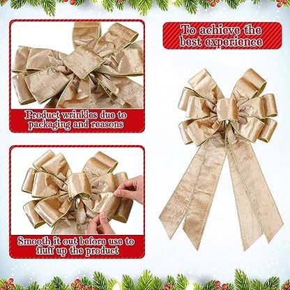 Velvet Christmas Wreath Bow Set - Champagne Gold, 12 Pack