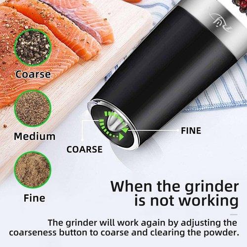 Gravity Electric Salt and Pepper Grinder Set - Automatic, Battery-Operated, Adjustable Coarseness, One-Handed Use | Black