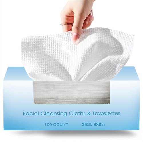 100 Pcs-Disposable Face Towels, Disposable wipe，Facial Cleansing Cloths & Towelettes，Disposable Cleansing Towels，Remover Dry Wipes, Ultra Soft，Soft & Skin Friendly Face Towelettes Disposable