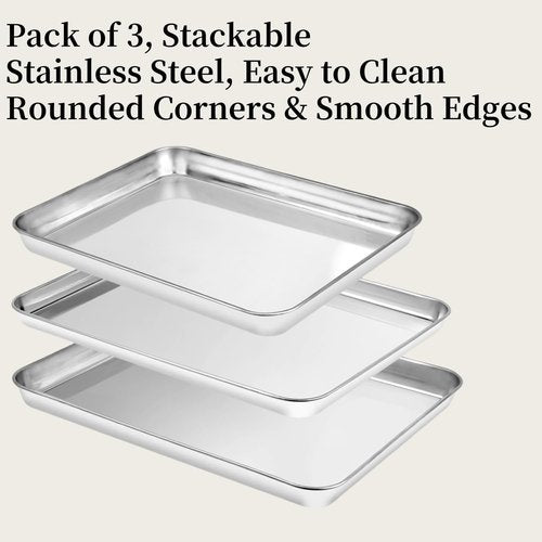Heavy-Duty Stainless Steel Baking Sheet Set by [Brand Name] - 3 Versatile Cookie Trays (12/16/17.5 Inch)