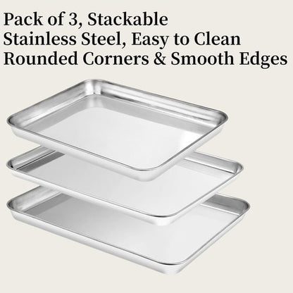 Heavy-Duty Stainless Steel Baking Sheet Set by [Brand Name] - 3 Versatile Cookie Trays (12/16/17.5 Inch)