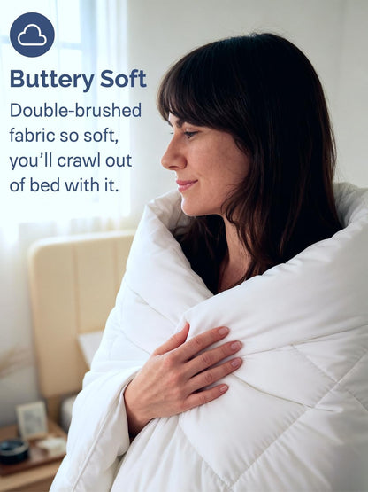Skiennix Queen Size White Alternative Down Comforter - Warm, Lightweight & Breathable All-Season Bedding Set