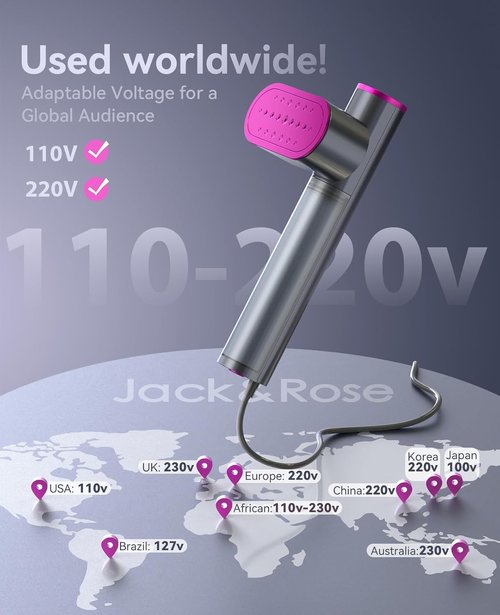 Jack & Rose Portable Travel Steamer for Clothes - Fast 15s Heat Up, 110-220V Compact Design