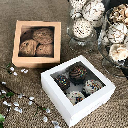 Essos Cupcake Boxes for 4 White with Clear Display Window [20 pieces] Cupcakes Container or Packaging Box Kit for Chocolate Truffles Cake Pops Desserts Mini Cookies Pies or Muffins