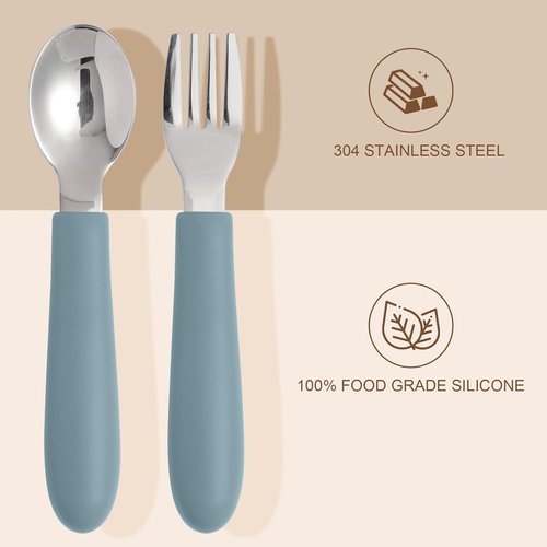Eascrozn Toddler Utensils - Kids Silverware Set with Silicone Handles | 6 Pack, Dishwasher Safe, 18/8 Stainless Steel