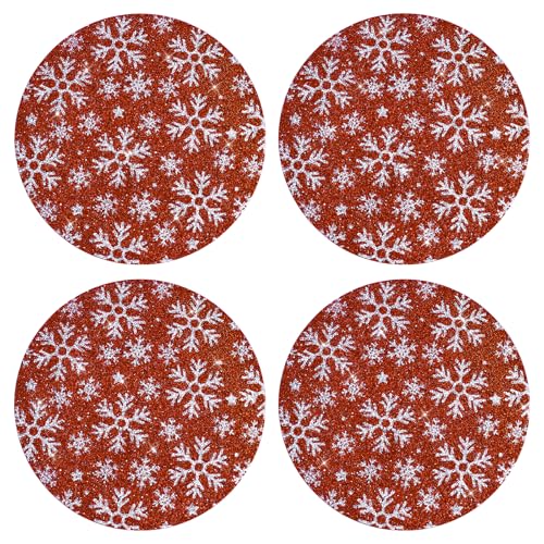 Christmas Rhinestone Placemats Set of 4 - Red Silver Snowflake Variation