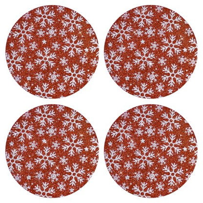 Christmas Rhinestone Placemats Set of 4 - Red Silver Snowflake Variation