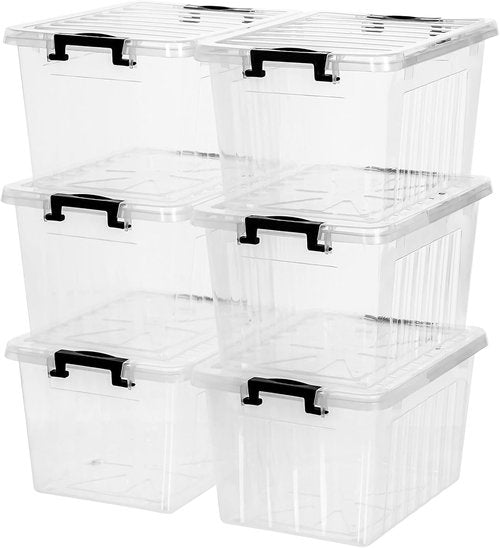 Citylife 22 QT Clear Plastic Storage Bins - Stackable & Nestable Storage Boxes | 6-Pack for Garage, Closet, Kitchen