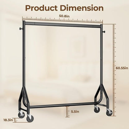 HYSEYY Heavy Duty Rolling Clothes Rack - 420 LBS Capacity, Portable Metal Garment Rack, Black, 48 Inches