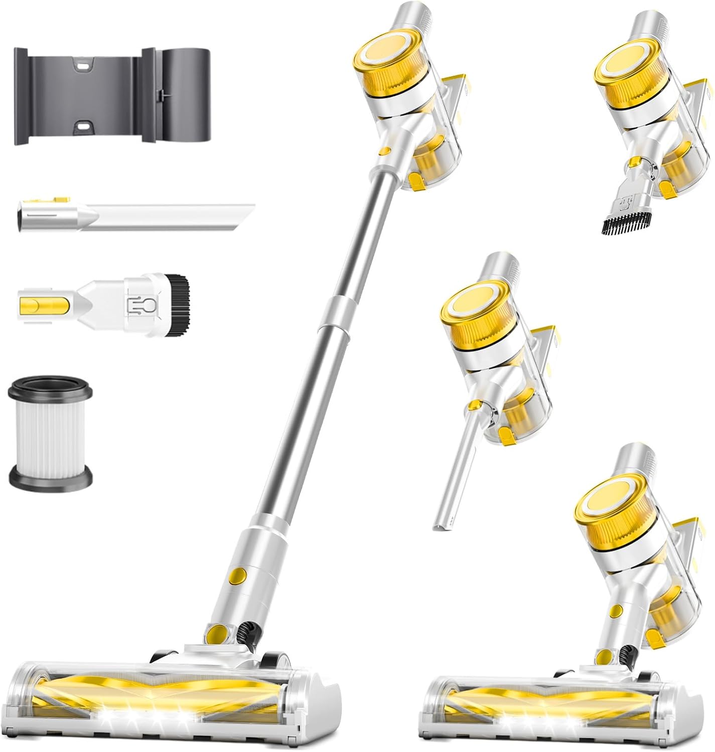 Skiennix Cordless Vacuum Cleaner - 35Kpa Powerful Suction, 45-Minute Runtime, LED Display, Anti-Tangle | Ideal for Hard Floors & Carpets (Yellow)