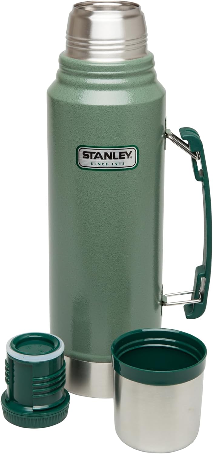 Stanley Heritage Classic Vacuum Bottle - 1.1 Qt Insulated Stainless Steel | Leakproof Cup Lid | Hammertone Green