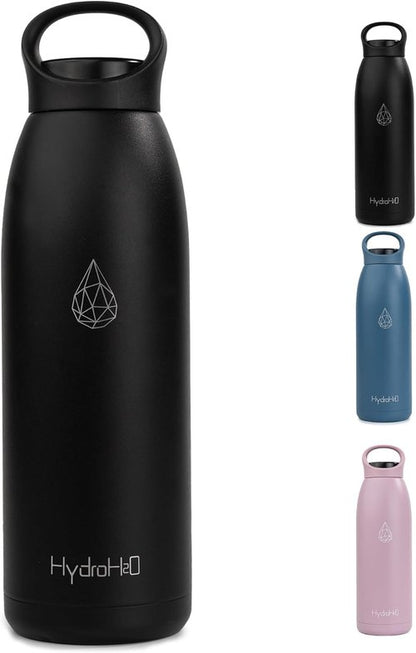 32 oz Insulated Stainless Steel Water Bottle, Double Wall Stainless Steel with Handle, BPA-Free, Keeps Cold 24H & Hot 12H, Durable Sports Thermos for Yoga, Hiking, Gym, Office, Black