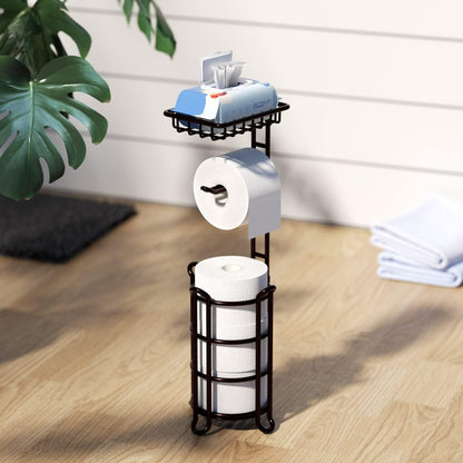 Regine Switzerland Toilet Paper Holder Stand - Stylish Tissue Roll Dispenser with Shelf for Mega Rolls - Bronze Finish