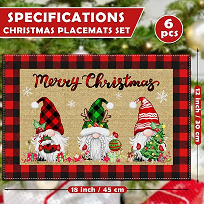 Christmas Gnome Truck Placemats Set of 6 - Holiday Kitchen Table Decor