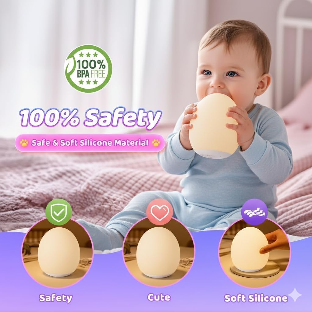 Skiennix Egg Night Light - 7 Color Changing Portable Lamp with 30-Minute Timer | Custom Hand-Painted Design for Kids' Nursery