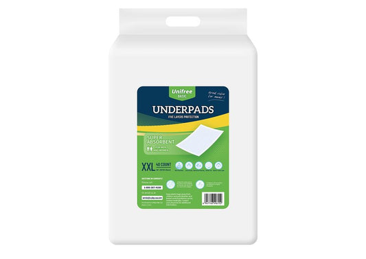 Unifree Disposable Underpads, Bed Pads, Incontinence Pad, Super Absorbent, 40 Count, Blue (XXL 36x36 Inch)