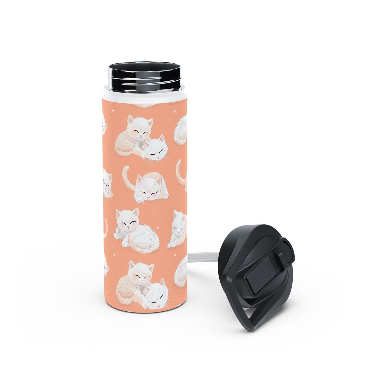 Insulated Water Bottle Thermos, 18oz, Cute Kittens - Double Walled Stainless Steel, Keeps Drinks Hot or Cold