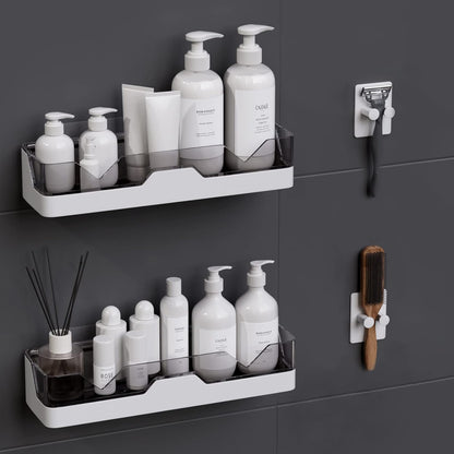 Skiennix 2-Pack Adhesive Shower Caddy - No-Drill Shower Shelves with Hooks for Bathroom & Kitchen Storage