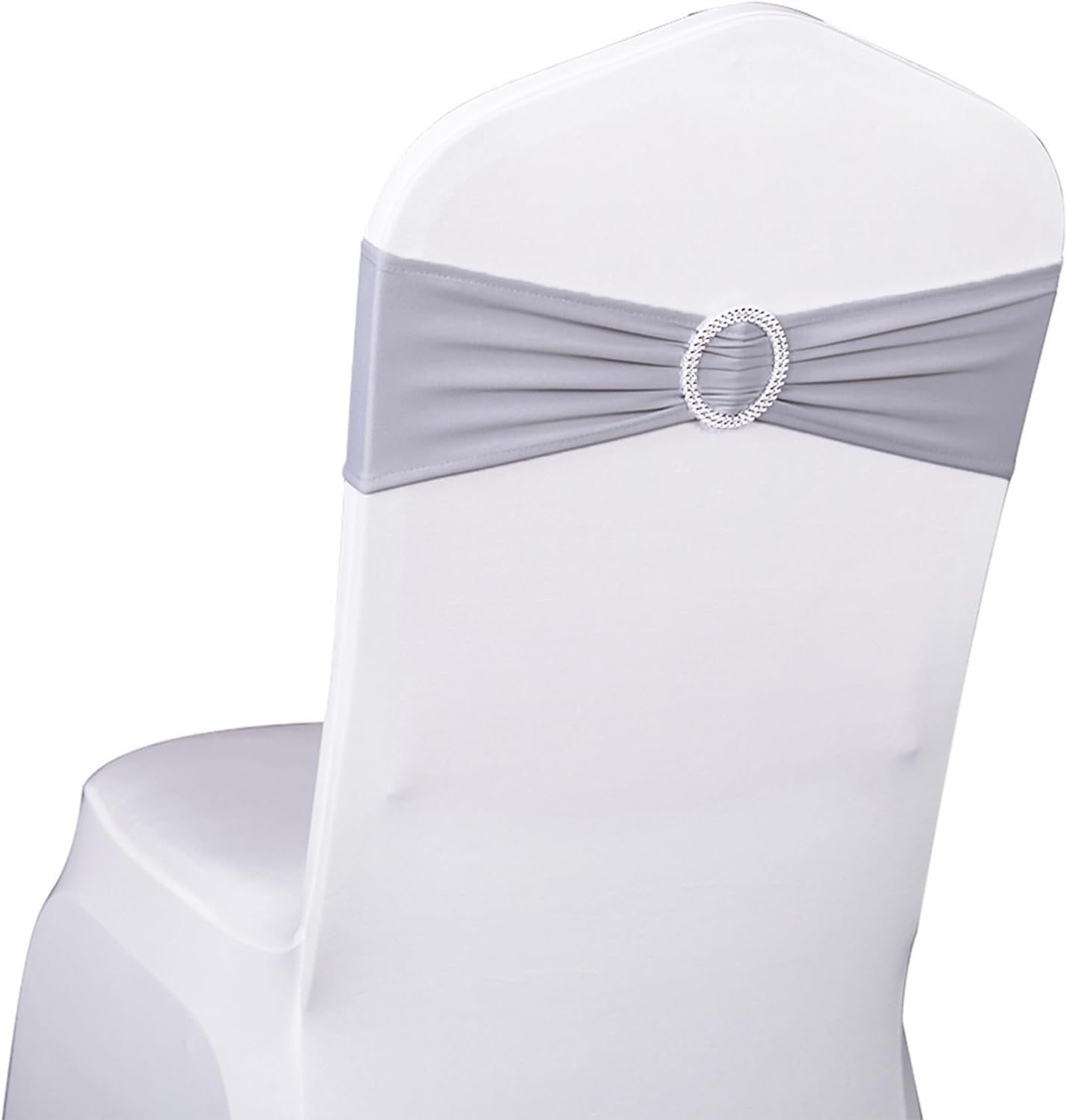 Skiennix 50 Pack Spandex Chair Sashes - Silver Grey with Slider Buckles for Weddings & Events
