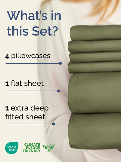 Skiennix Extra Deep Full Sheet Set - 6-Piece Breathable Cooling Bedding - Soft Wrinkle-Free Sage Green