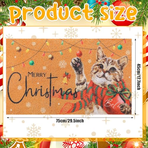 Christmas Welcome Door Mat 18x30 Coir Rug with Red Cat Design - Festive Outdoor Decor