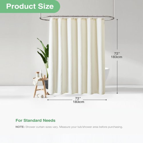 Dynamene Ivory Fabric Shower Curtain - Waffle Textured Heavy Duty Cloth Curtains for Bathroom, 256GSM Hotel Luxury Weighted Polyester Bath Curtain Set with 12 Plastic Hook, 72Wx72H,Cream/Ivory